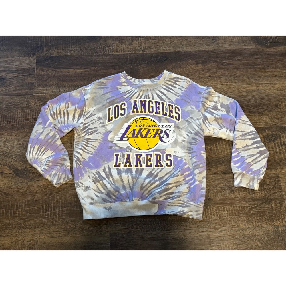 Los Angeles Lakers Tie Dye Crewneck Sweatshirt Purple Gold Basketball NBA Medium